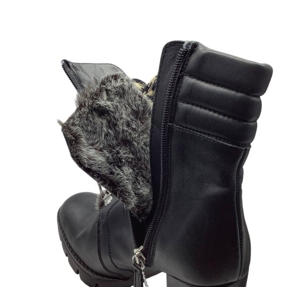 Zara Black Leather Chunky Heel Lace-Up Ankle Boots Side Zipper EU37 - Picture 8 of 8